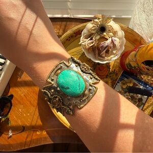 Vintage Style Turquoise and Brass Cuff Bracelet